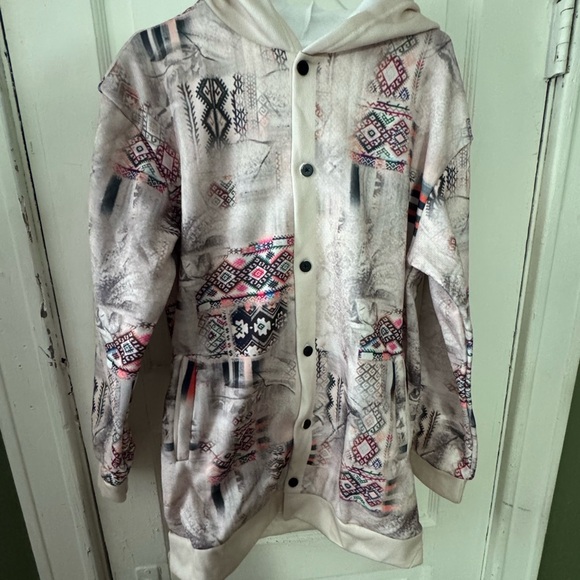 Patterned Hooded Button-Up Jacket - Picture 2 of 3